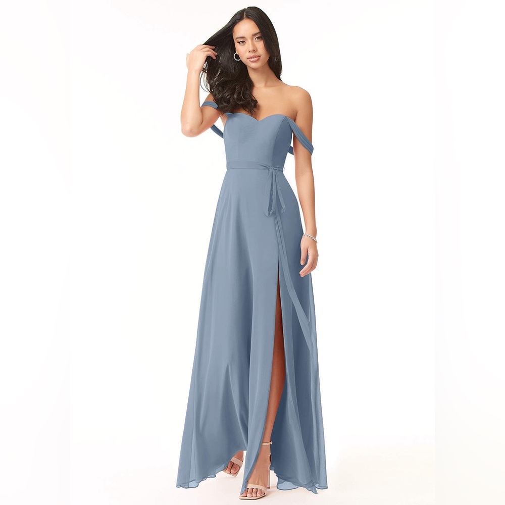 AZAZIE AARON
A-Line Off the Shoulder Chiffon Floor-Length Dress Dusty Blue